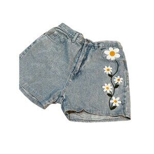 Dmode Classix Original Sportswear Blue Jean Embroidered Floral Daisy Shorts sz 9